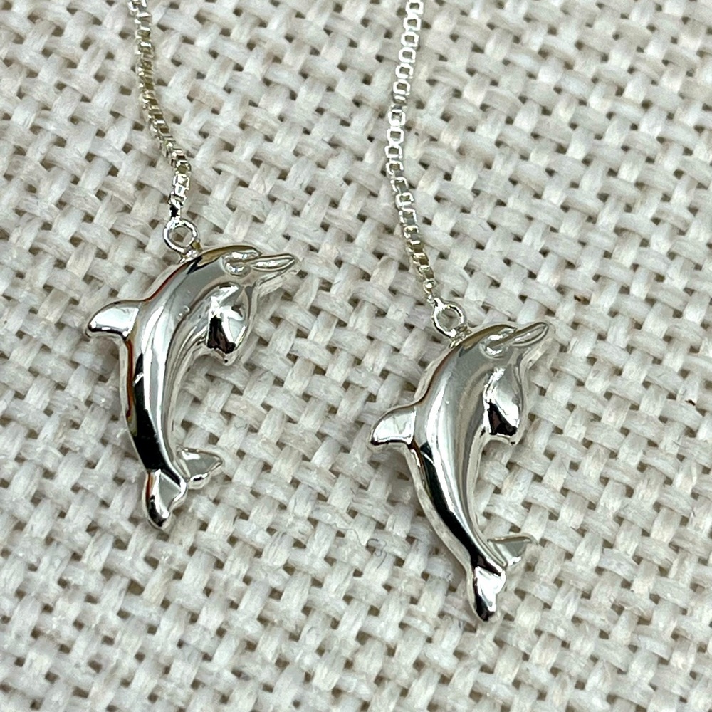 Vintage JCM Sterling Silver Dolphin Threader Earrings